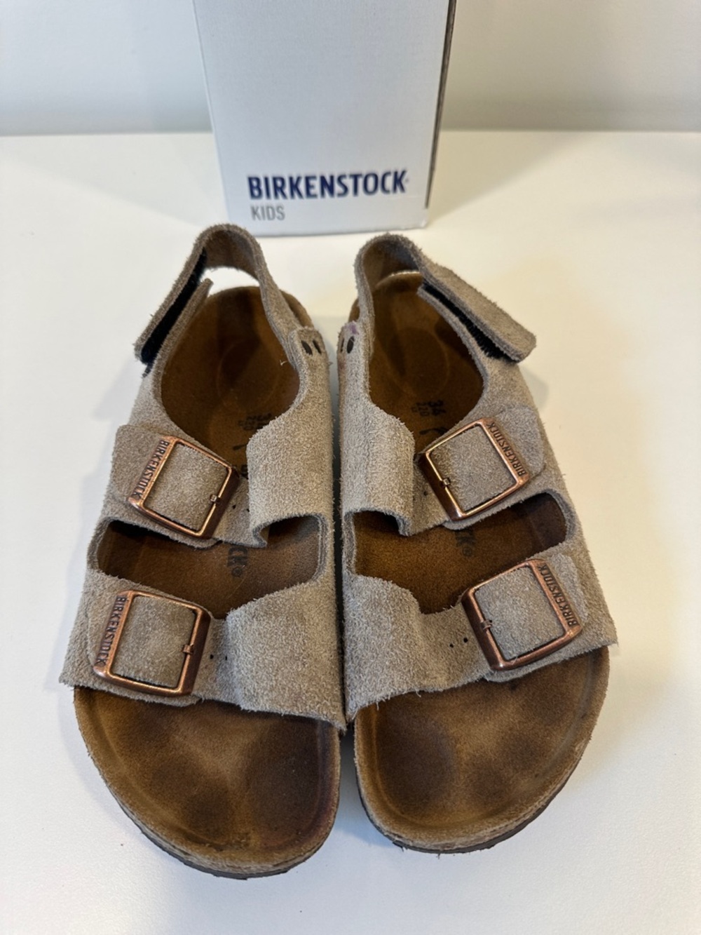 Birkenstock Taupe Suede Two-Strap Kids Sandal - Picture 2 of 5